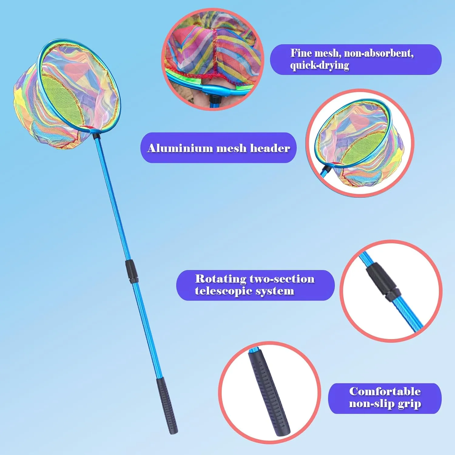 Fishing Net 2 Pack Retractable Lightweight Landing Net with Aluminum Rod Handle Kids Fishing Nets for Youth Catch and Release Butterfly Nets