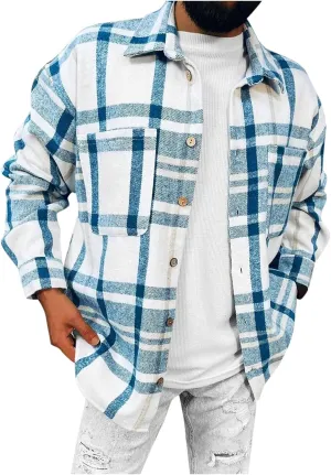 Flannel Shirt for Men Casual 2024 Coat Drawstring Pocket Pants Set Flannel Shirt for Men Sherpa Flannel Shirt Jacket