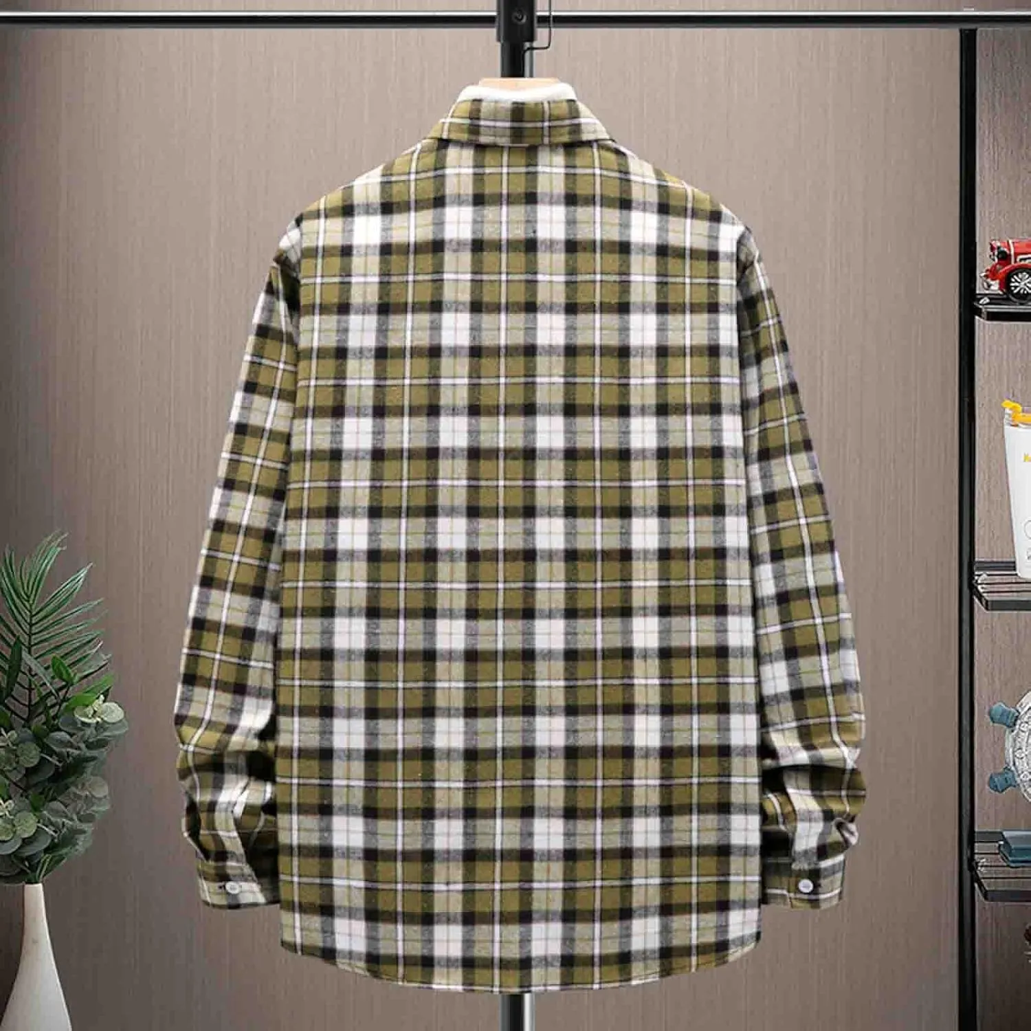Flannel Shirt for Men Casual 2024 Coat Drawstring Pocket Pants Set Flannel Shirt for Men Sherpa Flannel Shirt Jacket