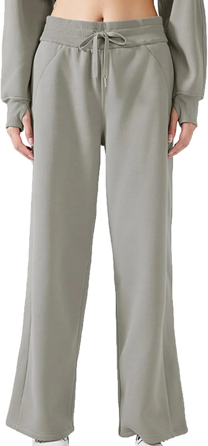 Fleece Lined Pants Women High Waist Warm Pants for Women Winter Straight Leg Sweatpants Thermal Joggers Pant