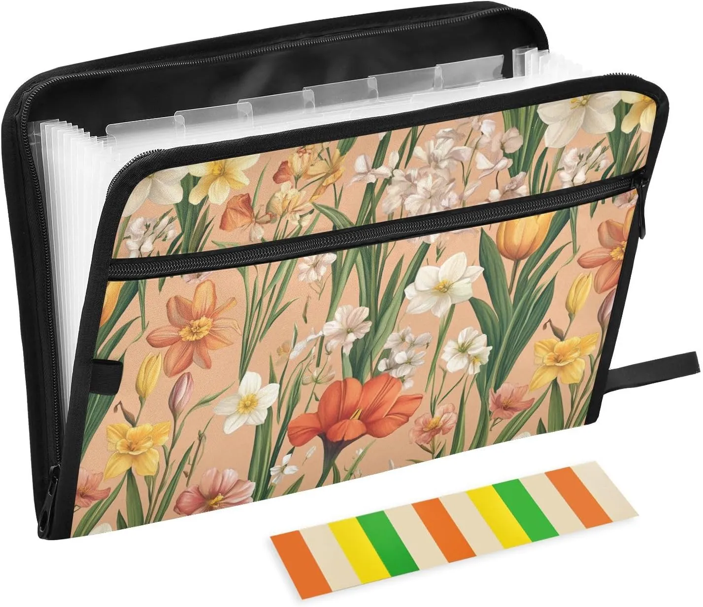 Flowers Flower Daffodils Amaryllis Rose Gold Expanding File Folders A4 Size Folders for Documents with Zipper Organizer with Label Office File Folder for Meeting