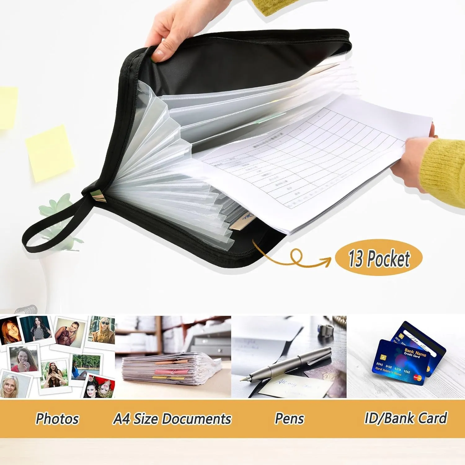 Flowers Flower Daffodils Amaryllis Rose Gold Expanding File Folders A4 Size Folders for Documents with Zipper Organizer with Label Office File Folder for Meeting