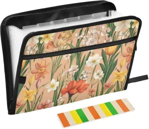 Flowers Flower Daffodils Amaryllis Rose Gold Expanding File Folders A4 Size Folders for Documents with Zipper Organizer with Label Office File Folder for Meeting