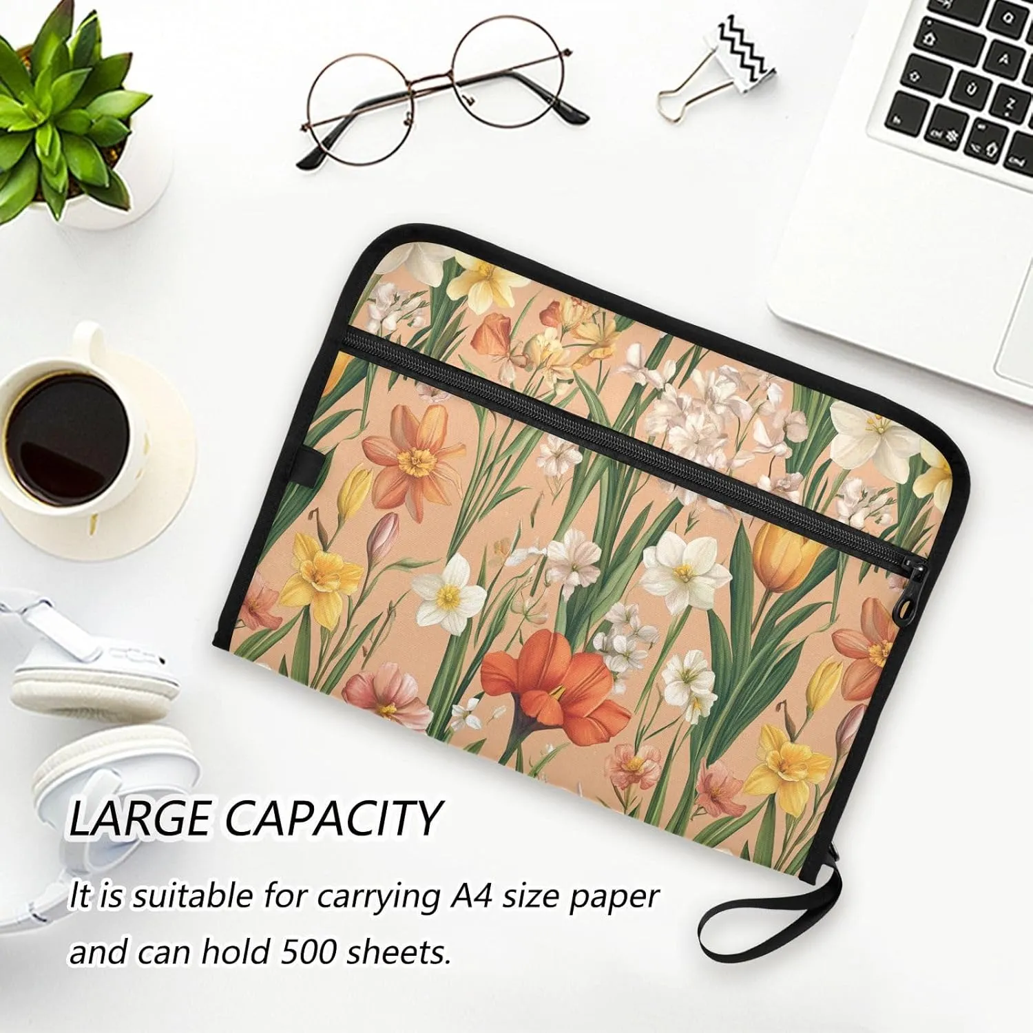 Flowers Flower Daffodils Amaryllis Rose Gold Expanding File Folders A4 Size Folders for Documents with Zipper Organizer with Label Office File Folder for Meeting