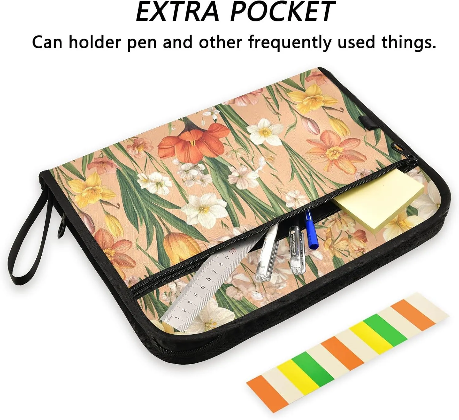 Flowers Flower Daffodils Amaryllis Rose Gold Expanding File Folders A4 Size Folders for Documents with Zipper Organizer with Label Office File Folder for Meeting