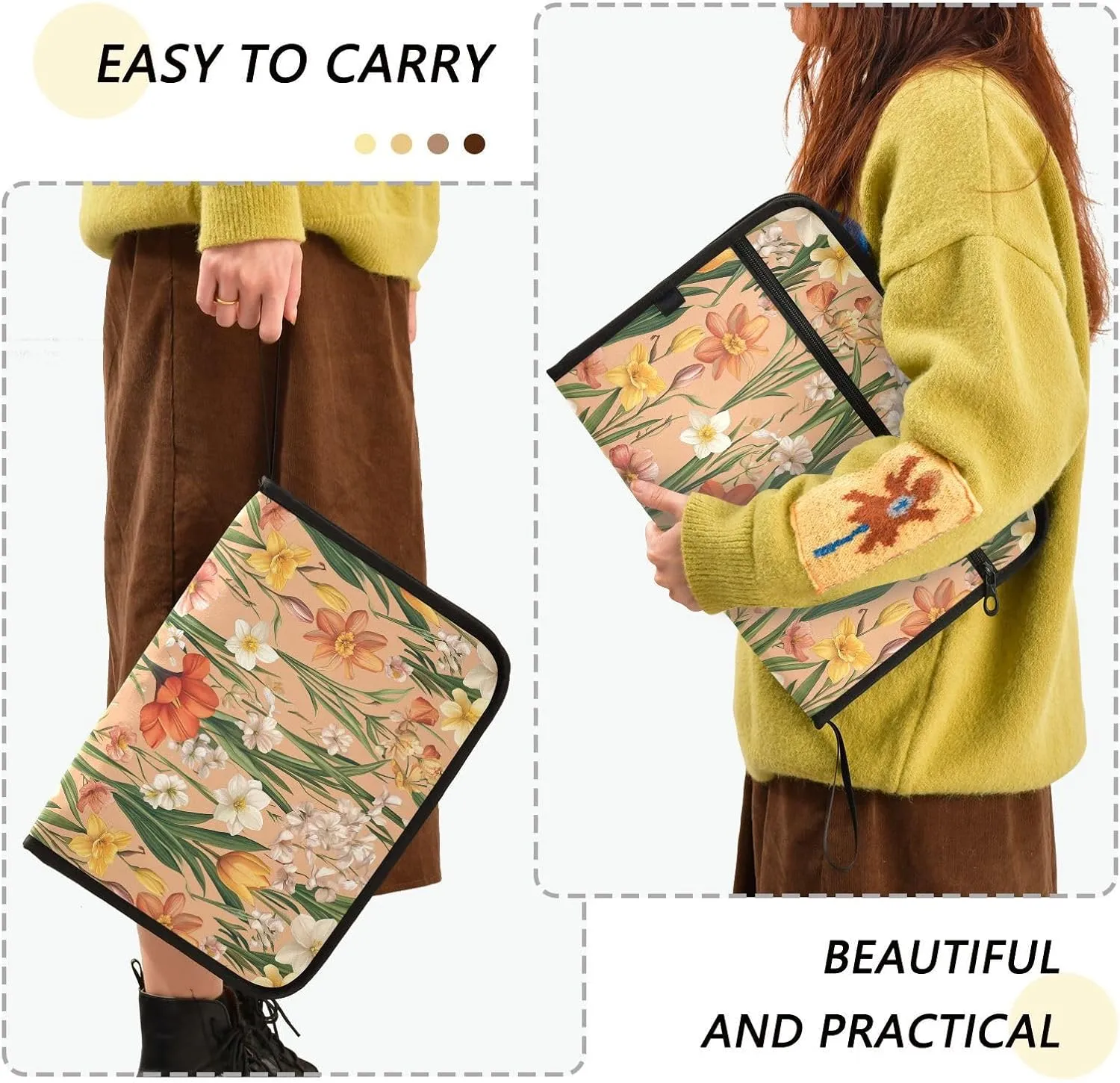 Flowers Flower Daffodils Amaryllis Rose Gold Expanding File Folders A4 Size Folders for Documents with Zipper Organizer with Label Office File Folder for Meeting