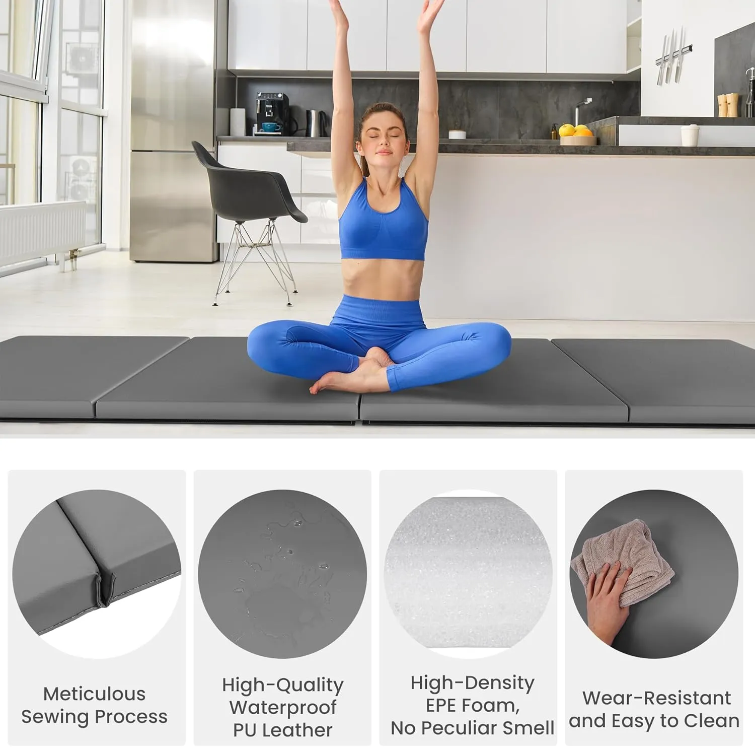 Folding Exercise Gymnastics Mat, 2" Thick Gym Workout Mat with Carrying Handles High-Density Anti-Tear Portable Fitness Aerobics Mats for Home Gym Yoga Pilates Tumbling MMA Core Training