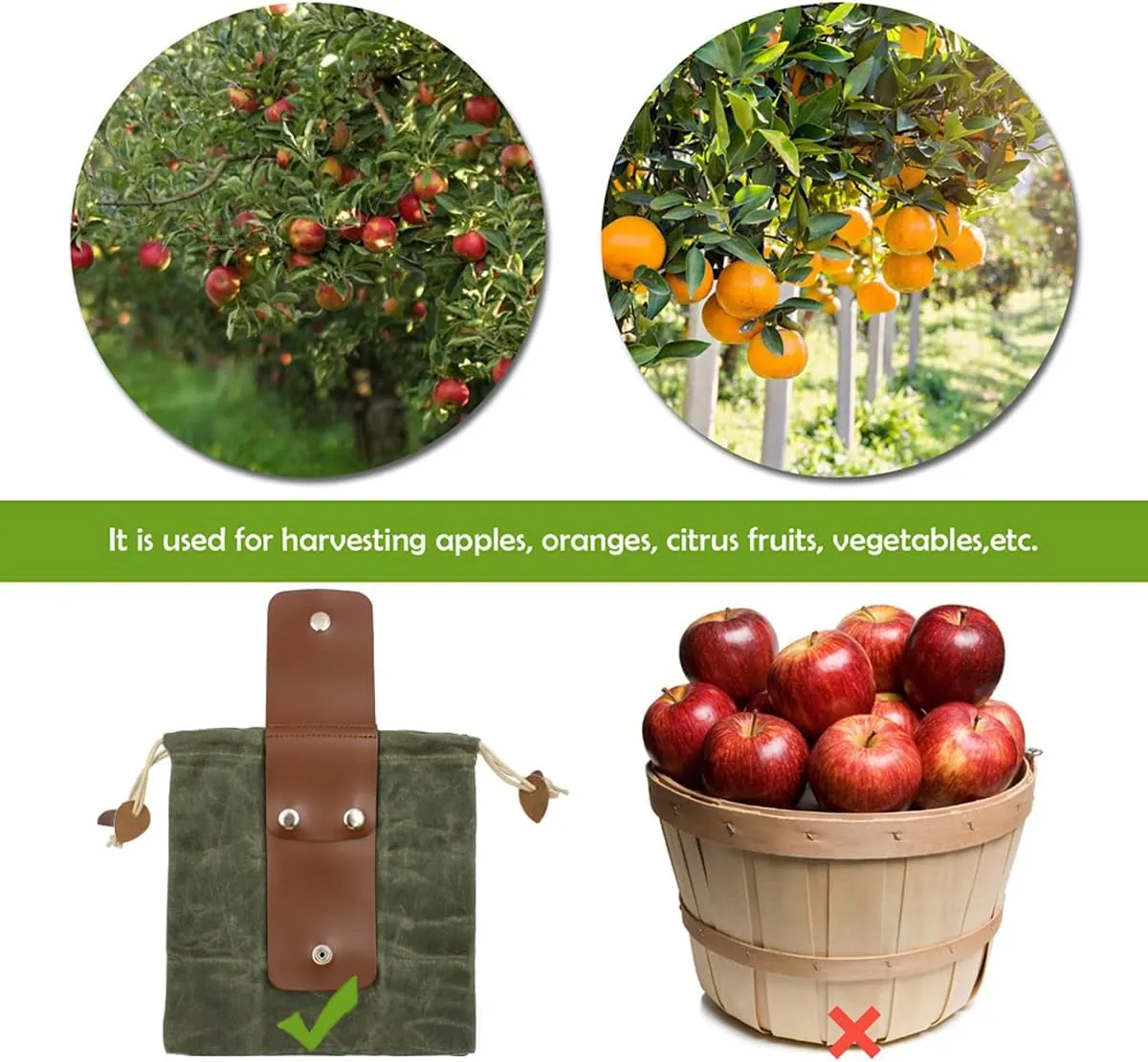 Foraging Bag Waxed Canvas Collapsible Outdoor Camping Foraging Pouch Mushroom Storage Water Resistant Leather Bushcraft Belt Tinder Dump Pouchs Brown for Travel Camping Hiking Bag Only (Green)