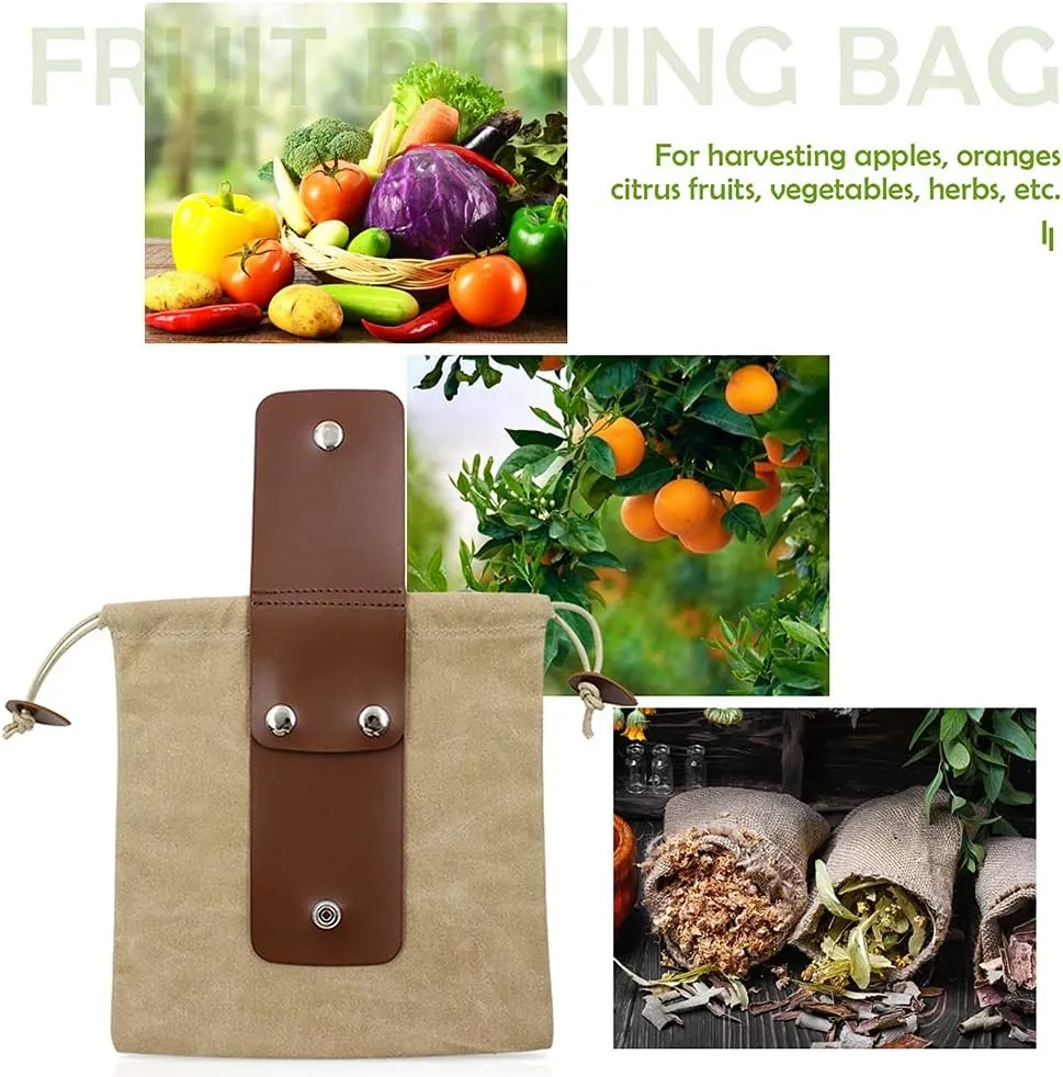 Foraging Bag Waxed Canvas PU Leather Collapsible Outdoor Foraging Pouch Mushroom Hunting Storage Bushcraft Belt Water Resistant Tinder Dump for Travel Camping Hiking Picking up Bag Only (Khaki)