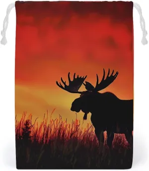 Forests Abstract Landscape Design Deer Drawstring Bag Portable Storage Bags Small Pouch for Sports Travel 12 * 18cm