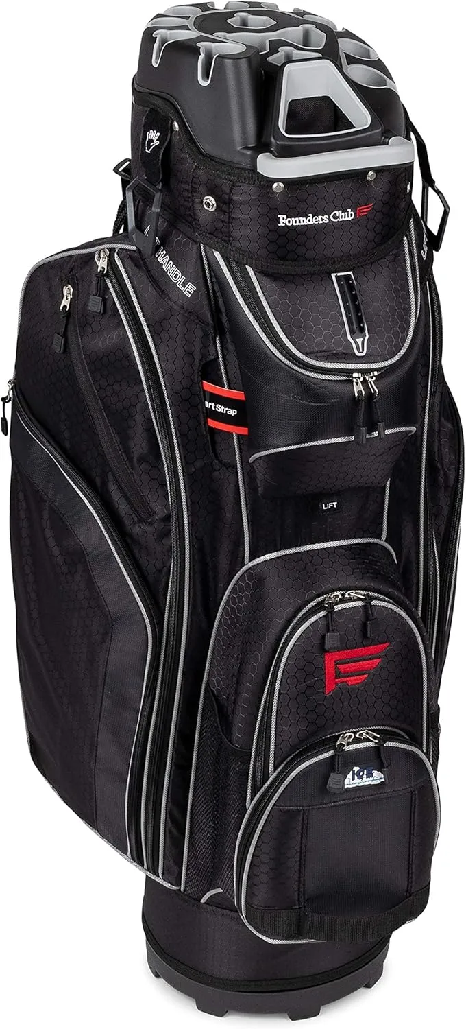 Founders Club 3rd Generation Club Lock Organizer Golf Cart Bag with 14 Way Anti Rattle Divider Top- Free Snap On Rain Hood-Full Length Dividers
