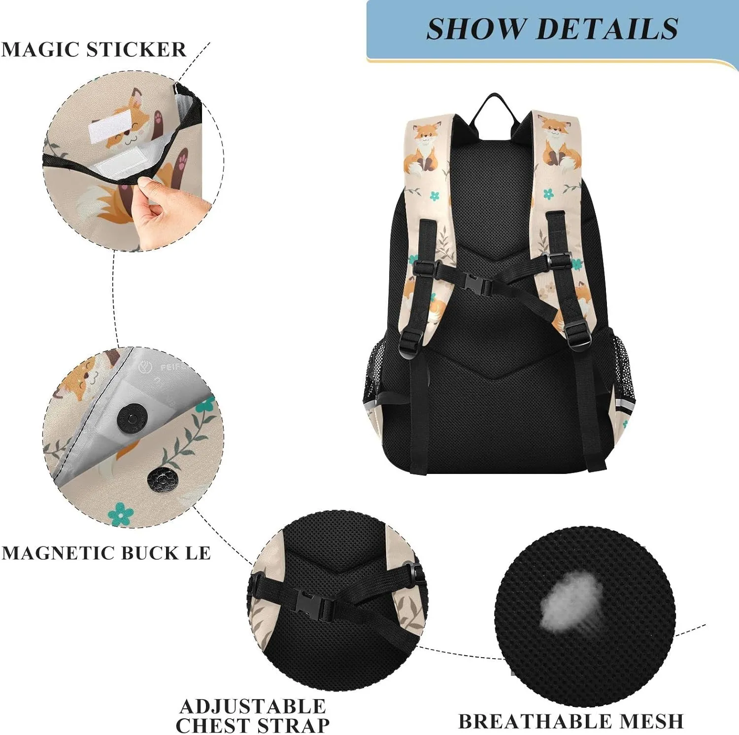 Fox Forest Animals Backpack for Women Men, Large Student School Bookbag 15.6 in Laptop Bag Purse Travel Casual Daypack