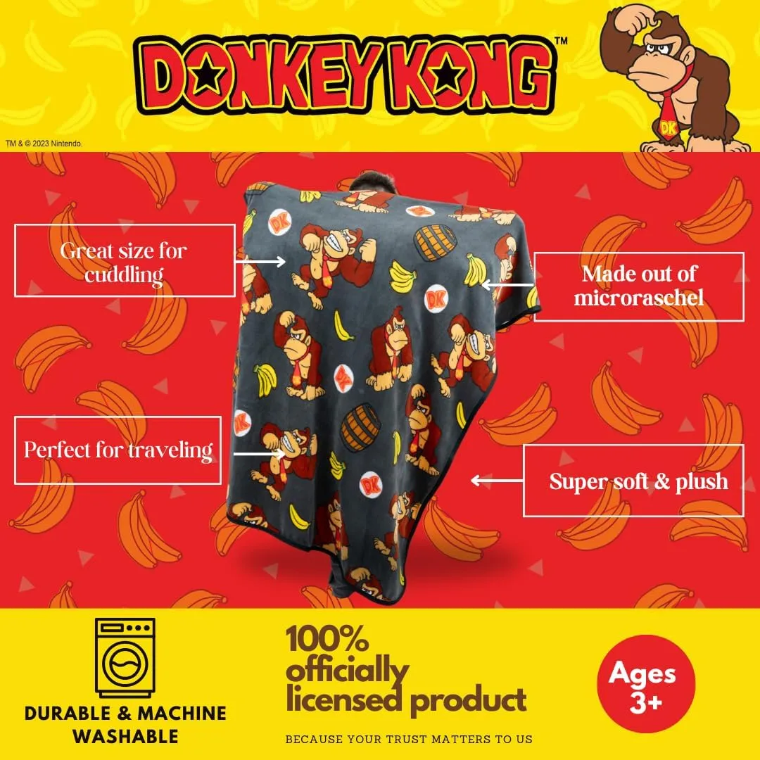 Franco Collectibles Nintendo Donkey Kong Gaming Bedding Super Soft Micro Raschel Throw, 46 in x 60 in, (Officially Licensed Product)