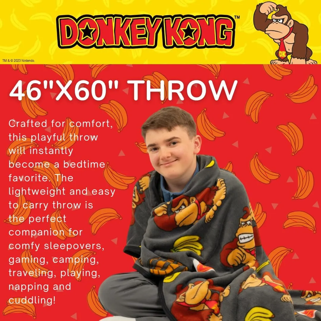 Franco Collectibles Nintendo Donkey Kong Gaming Bedding Super Soft Micro Raschel Throw, 46 in x 60 in, (Officially Licensed Product)