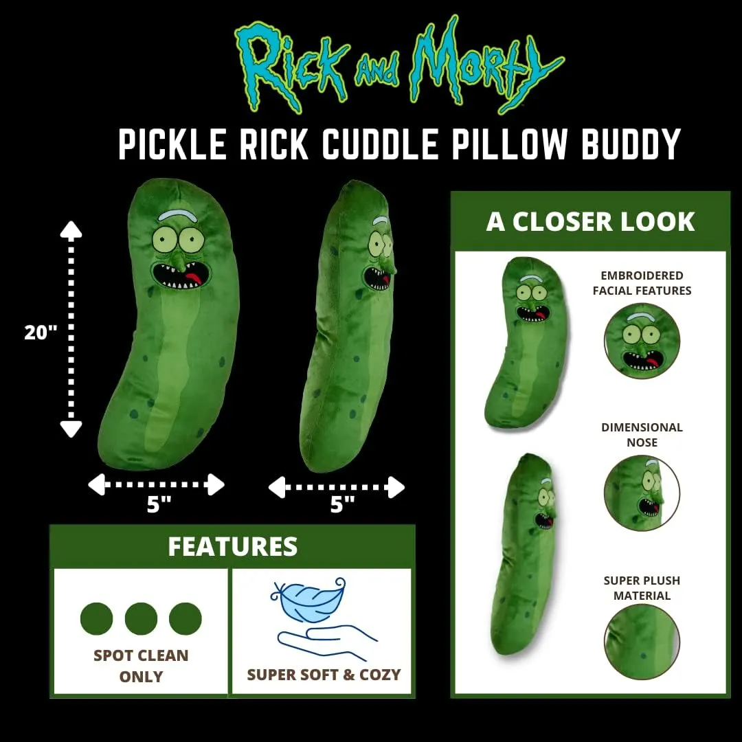 Franco Collectibles Pickle Rick And Morty Adult Swim Super Soft Plush Cuddle Pillow Buddy, One Size, (100% Officially Licensed Product)