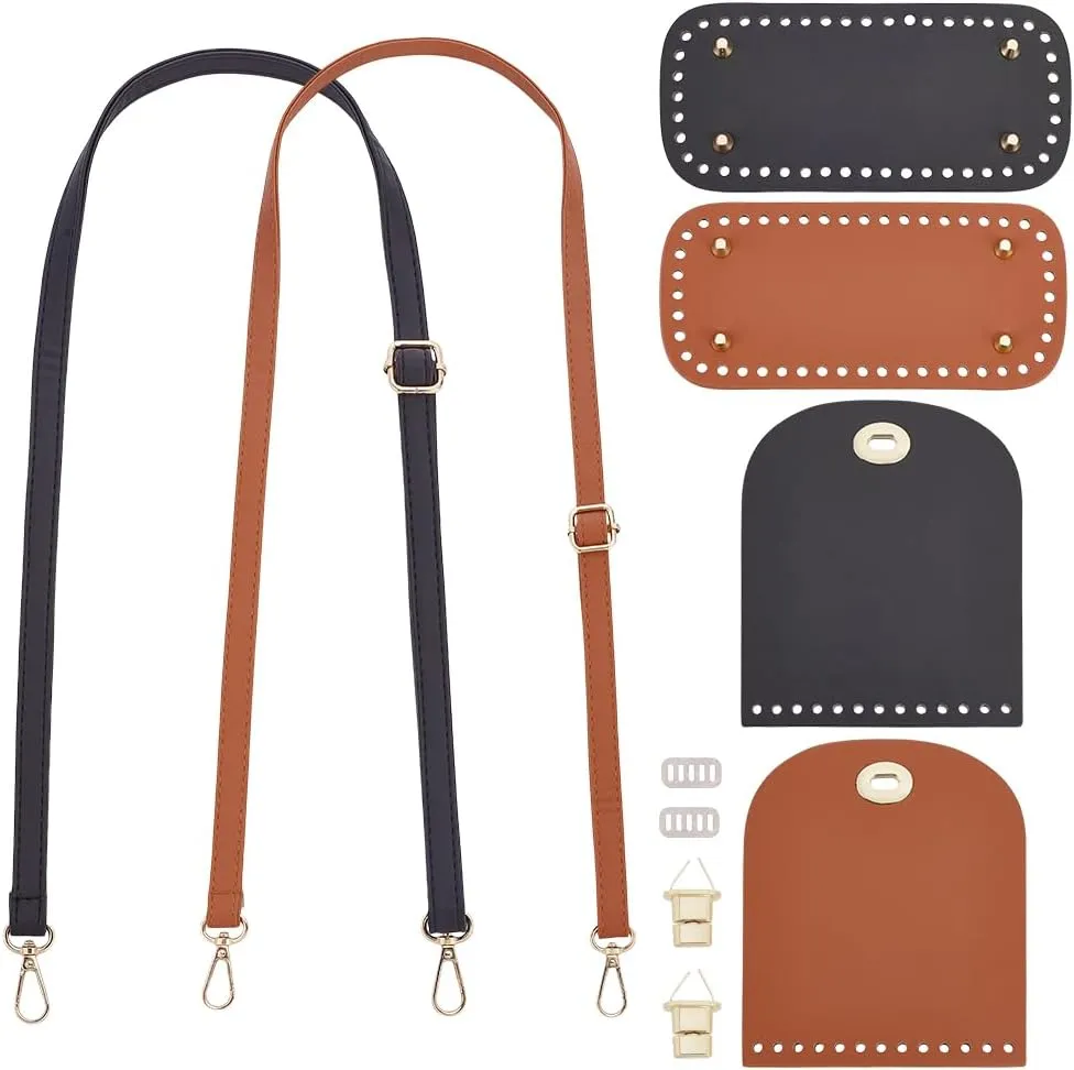 FREEBLOSS 2 Set PU Leather Bag Making Kits Includes PU Leather Bag Bottom, Shoulder Strap,Lock Clasp Leather Bag Knitting Set for Crochet Bag Making