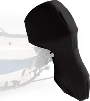 Full Outboard Motor Cover, 800D Heavy Duty Waterproof Boat Motor Cover, Trailerable Boat Engine Cover Fit for Motor 100-150 HP, Black