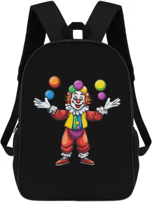 Funny Clown Juggling Circus Entertainer Backpack for Men Women 17 Inch Laptop Backpack Travel Hiking Daypack