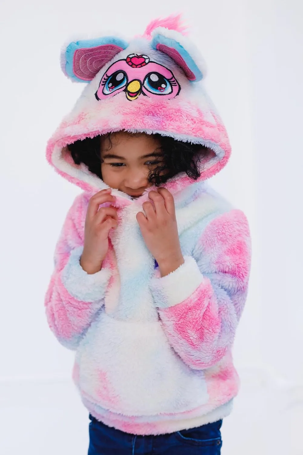 Furby Hasbro Girls Cosplay Pullover Hoodie Cozy Sherpa Toddler to Big Kid Sizes (4T - 14-16)