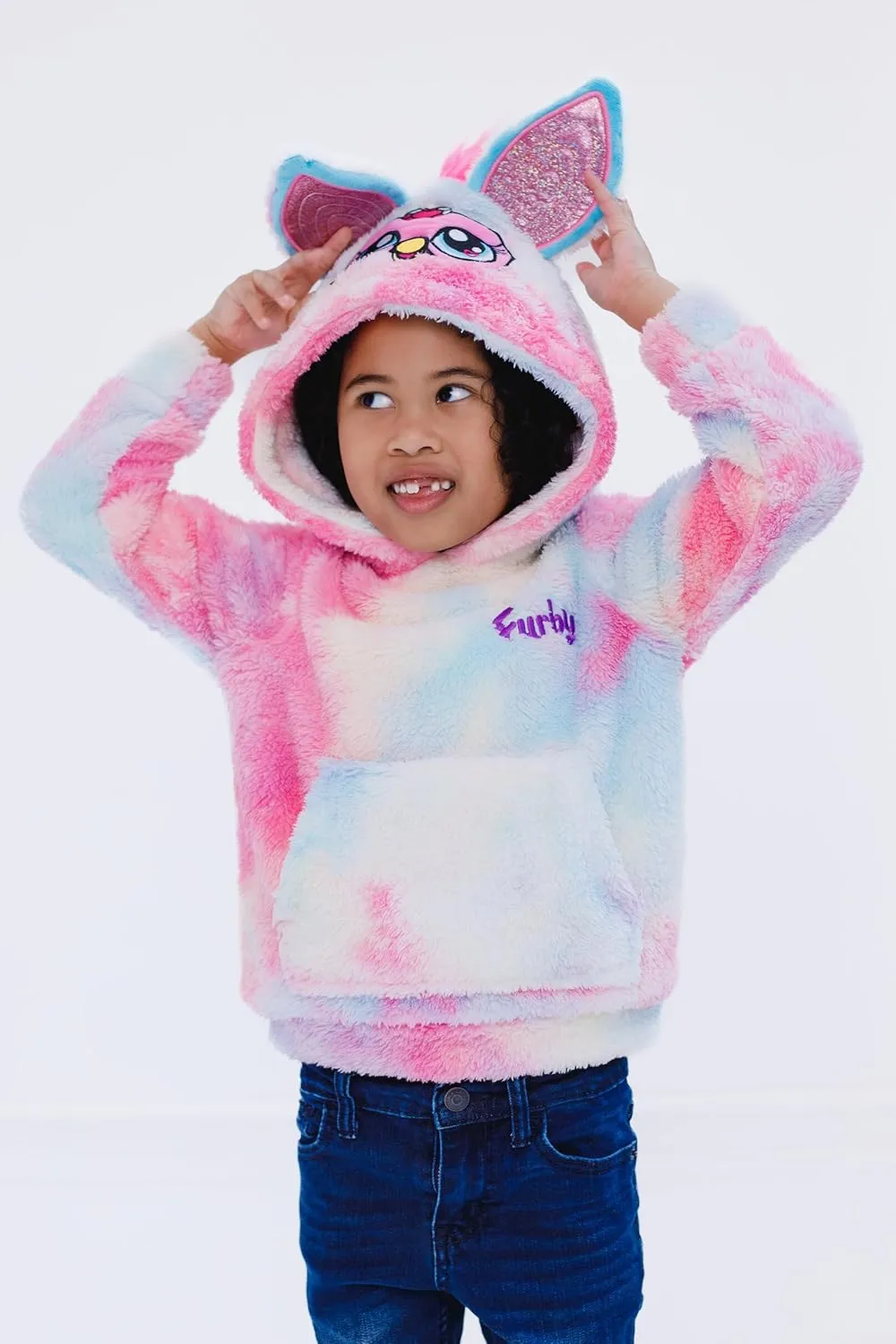 Furby Hasbro Girls Cosplay Pullover Hoodie Cozy Sherpa Toddler to Big Kid Sizes (4T - 14-16)