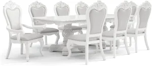 Furniture of America Adair Traditional Solid Wood 9-Piece Dining Set with Double Pedestal Expandable Table and 8 Leather Padded Side Chairs, Seat up to 8, for Home, Kitchen, Living Room, White