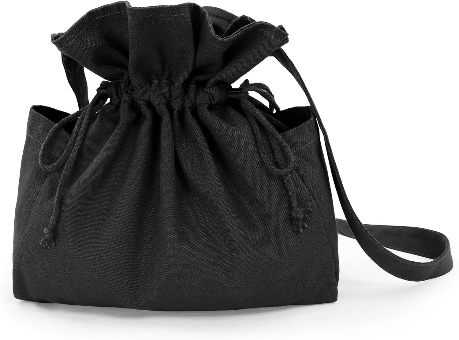 FURPHI Medieval Drawstring Bag Canvas Shoulder Bag with Side Pockets Renaissance Costume Accessories for Ren Faire LARP (Black)
