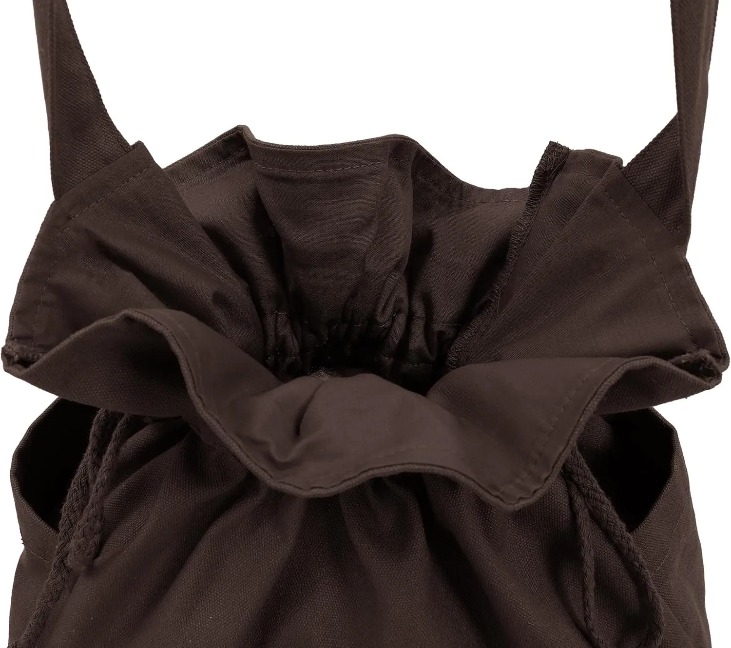 FURPHI Medieval Drawstring Bag Canvas Shoulder Bag with Side Pockets Renaissance Costume Accessories for Ren Faire LARP (Brown)