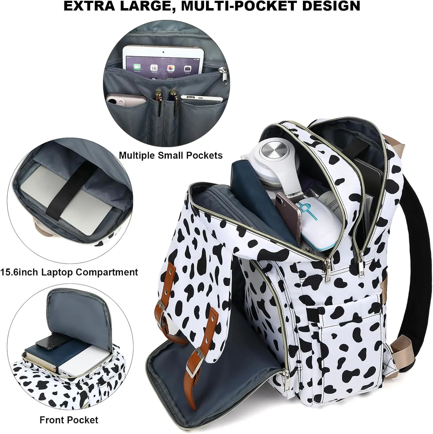 Fuyicat Cow Print Laptop Backpack for Women Men Travel Business Work, Girls Boys School Backpack College Bookbag Fit 15.6 Inch Notebook