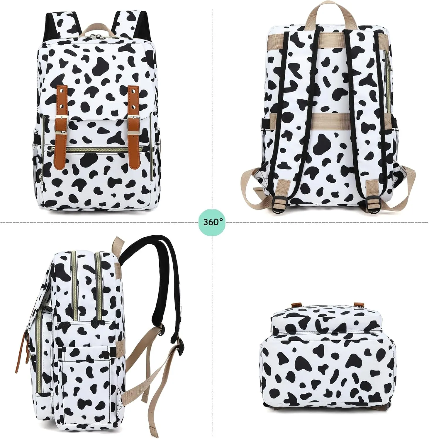 Fuyicat Cow Print Laptop Backpack for Women Men Travel Business Work, Girls Boys School Backpack College Bookbag Fit 15.6 Inch Notebook