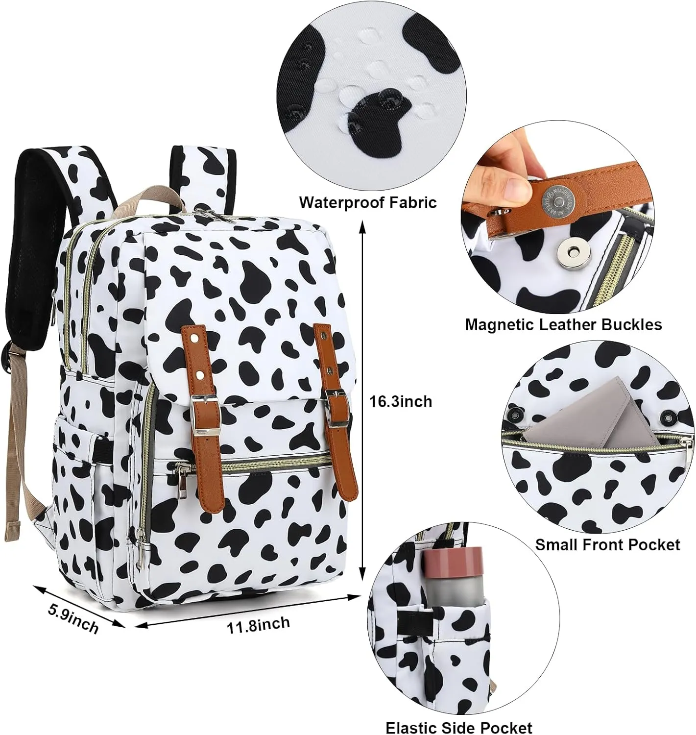 Fuyicat Cow Print Laptop Backpack for Women Men Travel Business Work, Girls Boys School Backpack College Bookbag Fit 15.6 Inch Notebook