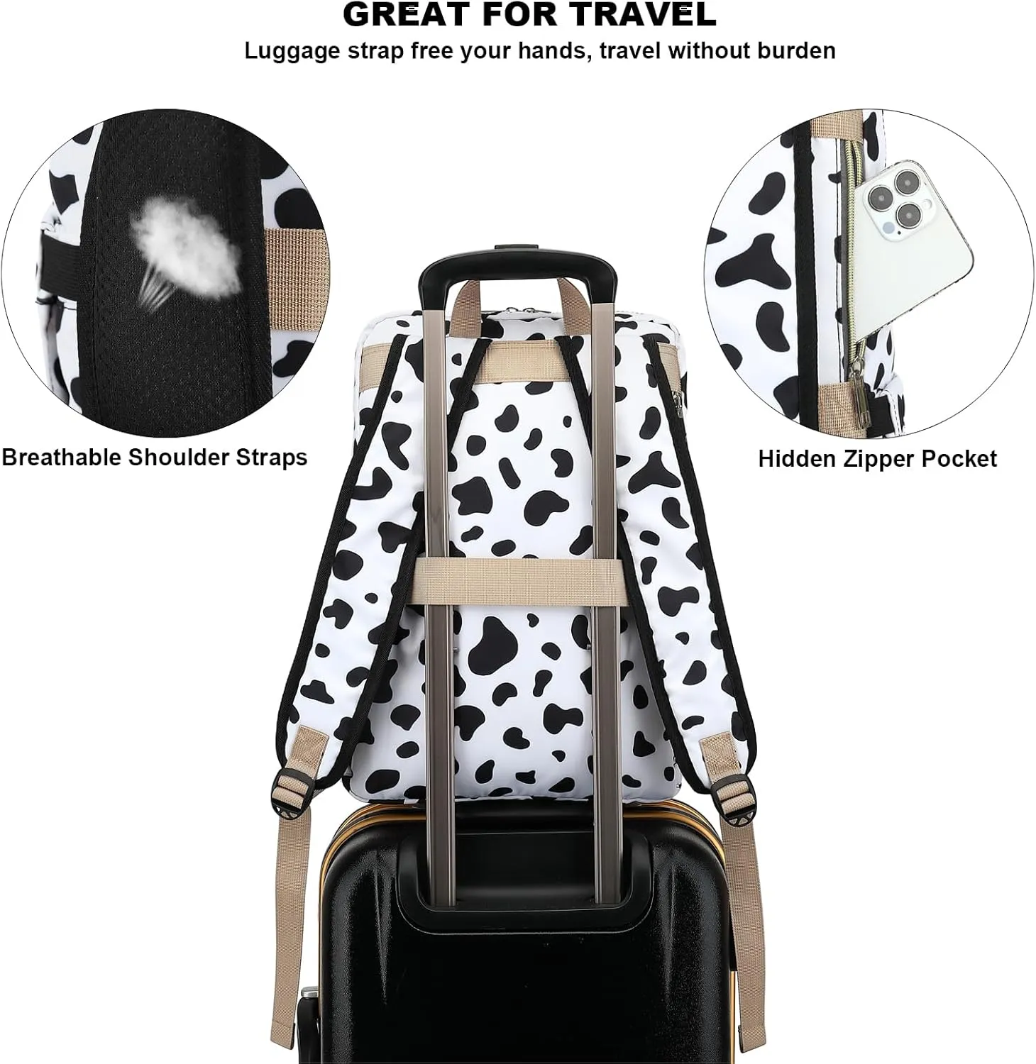 Fuyicat Cow Print Laptop Backpack for Women Men Travel Business Work, Girls Boys School Backpack College Bookbag Fit 15.6 Inch Notebook