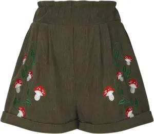 FZYLQY Corduroy Shorts for Womens Mushroom Embroidery Cottagecore Clothing Summer Casual Elastic Paperbag Waist Sweat Shorts