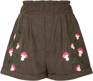 FZYLQY Corduroy Shorts for Womens Mushroom Embroidery Cottagecore Clothing Summer Casual Elastic Paperbag Waist Sweat Shorts
