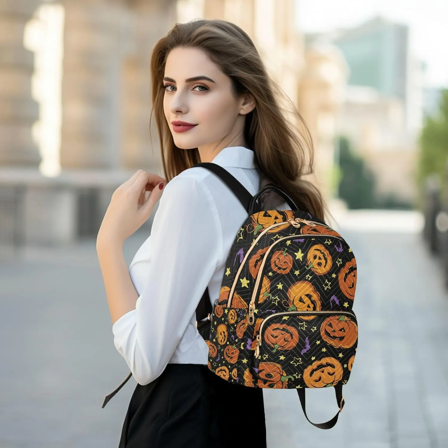 GAIGEO Festive Halloween Pumpkins Ladies Fashion Backpack, Daily Backpack, Summer Backpack, M
