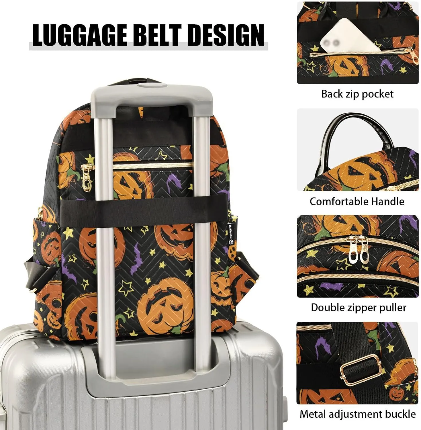 GAIGEO Festive Halloween Pumpkins Ladies Fashion Backpack, Daily Backpack, Summer Backpack, M