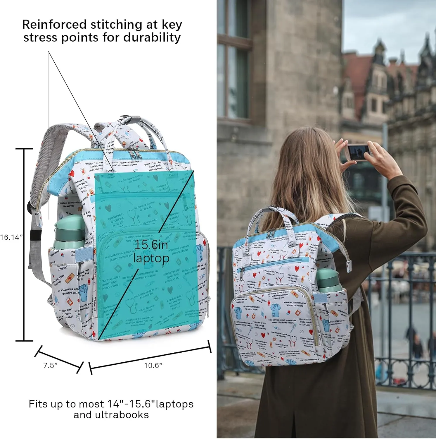 Gatycallaty Teacher Backpack for Women Teacher Laptop Bag Travel Work Gifts Teacher Bookbag Office Educators Large Capacity (MEDICAL, 15.6 inches)