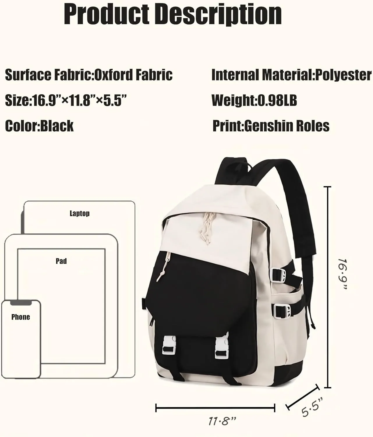 Genshin Impact Backpack Aloy Backpack Printed Laptop Bookbag 17" Large Capacity Travel BackPack With Gift