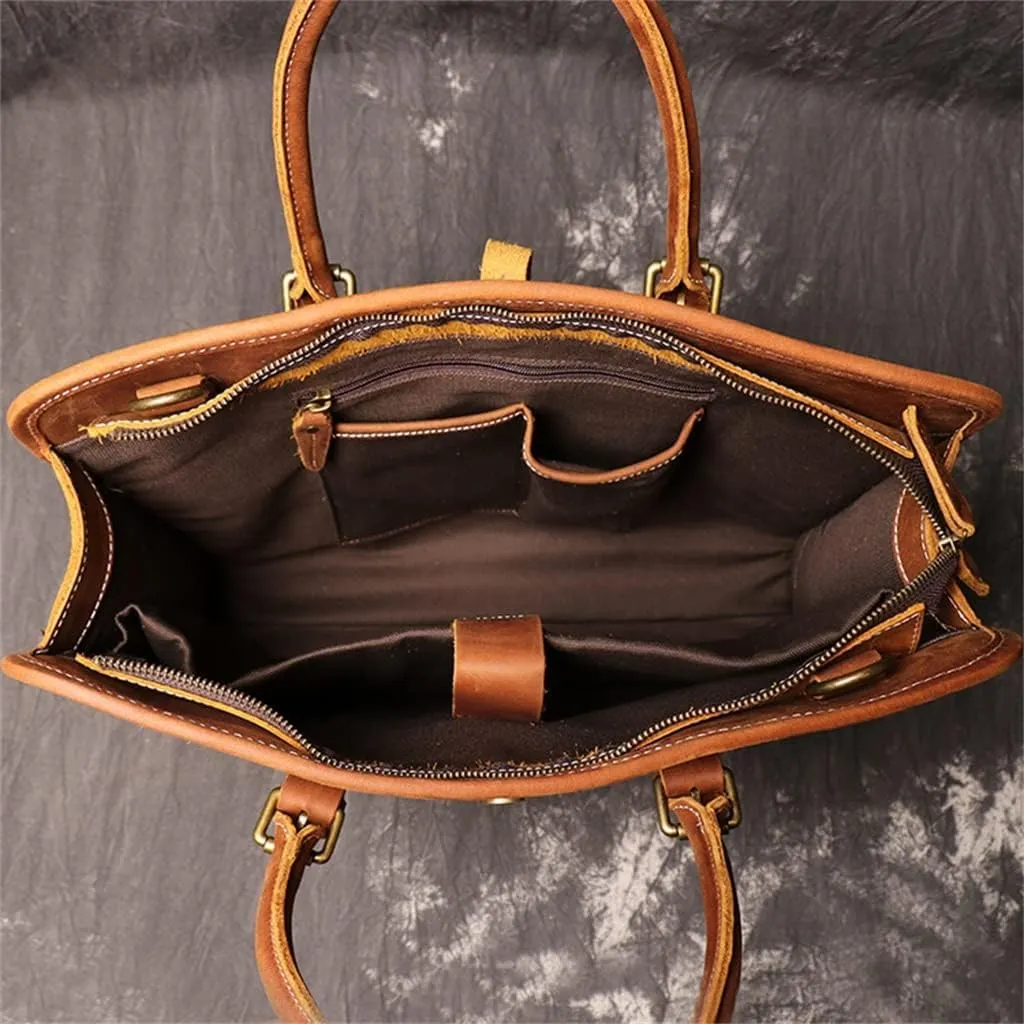 Genuine Leather Handheld Men's Briefcase Shoulder File Bag Handmade Cross Computer Bag