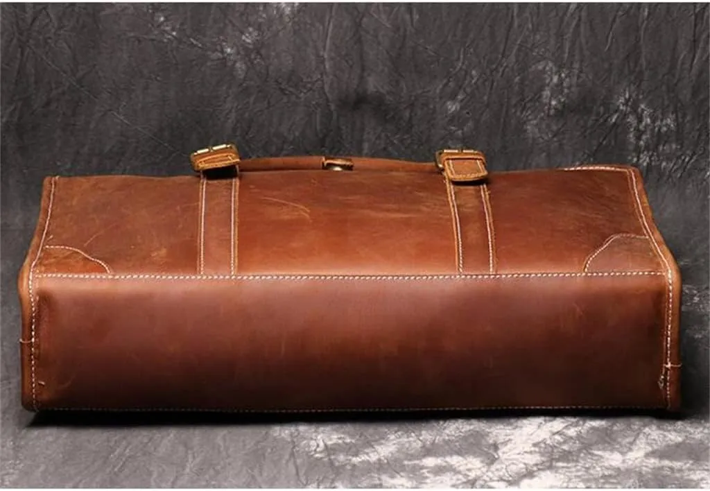 Genuine Leather Handheld Men's Briefcase Shoulder File Bag Handmade Cross Computer Bag