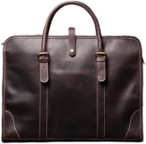 Genuine Leather Handheld Men's Briefcase Shoulder File Bag Handmade Cross Computer Bag