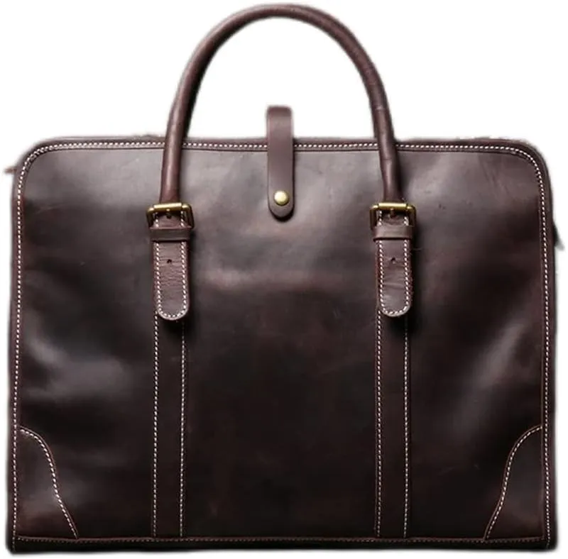 Genuine Leather Handheld Men's Briefcase Shoulder File Bag Handmade Cross Computer Bag