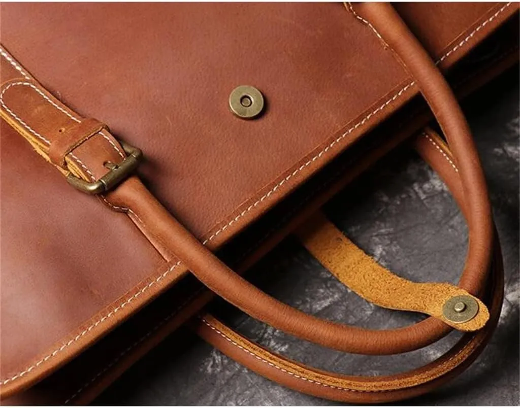 Genuine Leather Handheld Men's Briefcase Shoulder File Bag Handmade Cross Computer Bag