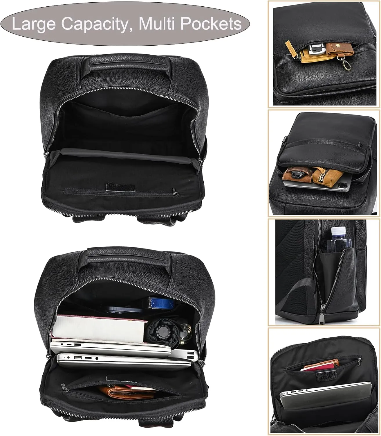 Genuine Leather Shoulder Bag Men Women Casual Backpack Slim Daypack Laptop Rucksack Business Travel Outdoor Bag