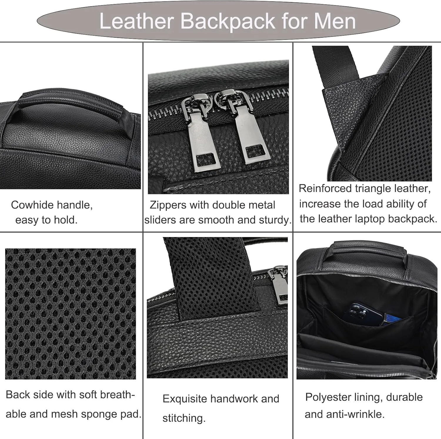 Genuine Leather Shoulder Bag Men Women Casual Backpack Slim Daypack Laptop Rucksack Business Travel Outdoor Bag