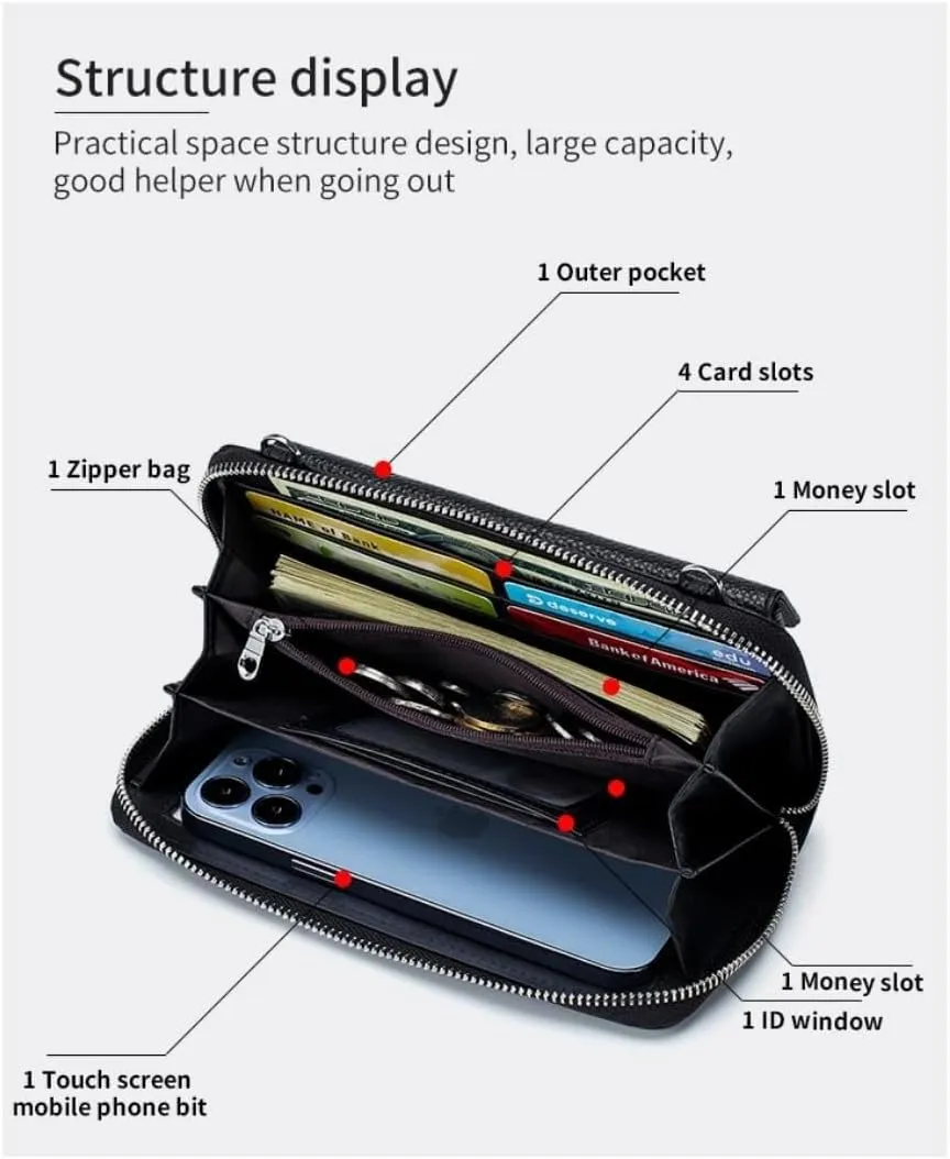 Genuine Leather Wallet Cell Phone Purse for Women Touch Screen Holder Pocket