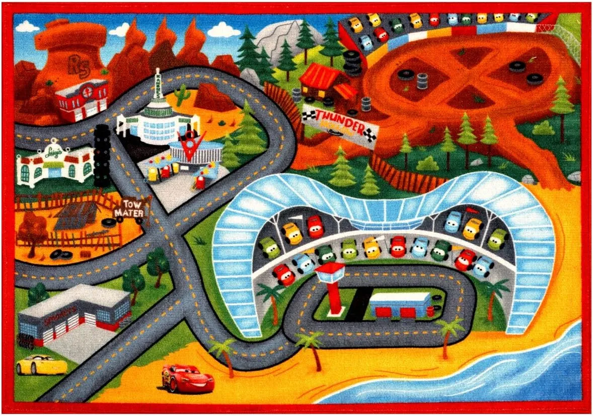 Gertmenian Disney Pixar Cars Indoor Area Rug - 4x6 Large, Non-Slip, Ideal for Children in Bedroom, Game Room, Classroom, Nursery or Play Area - Cars 3, Red, 31130