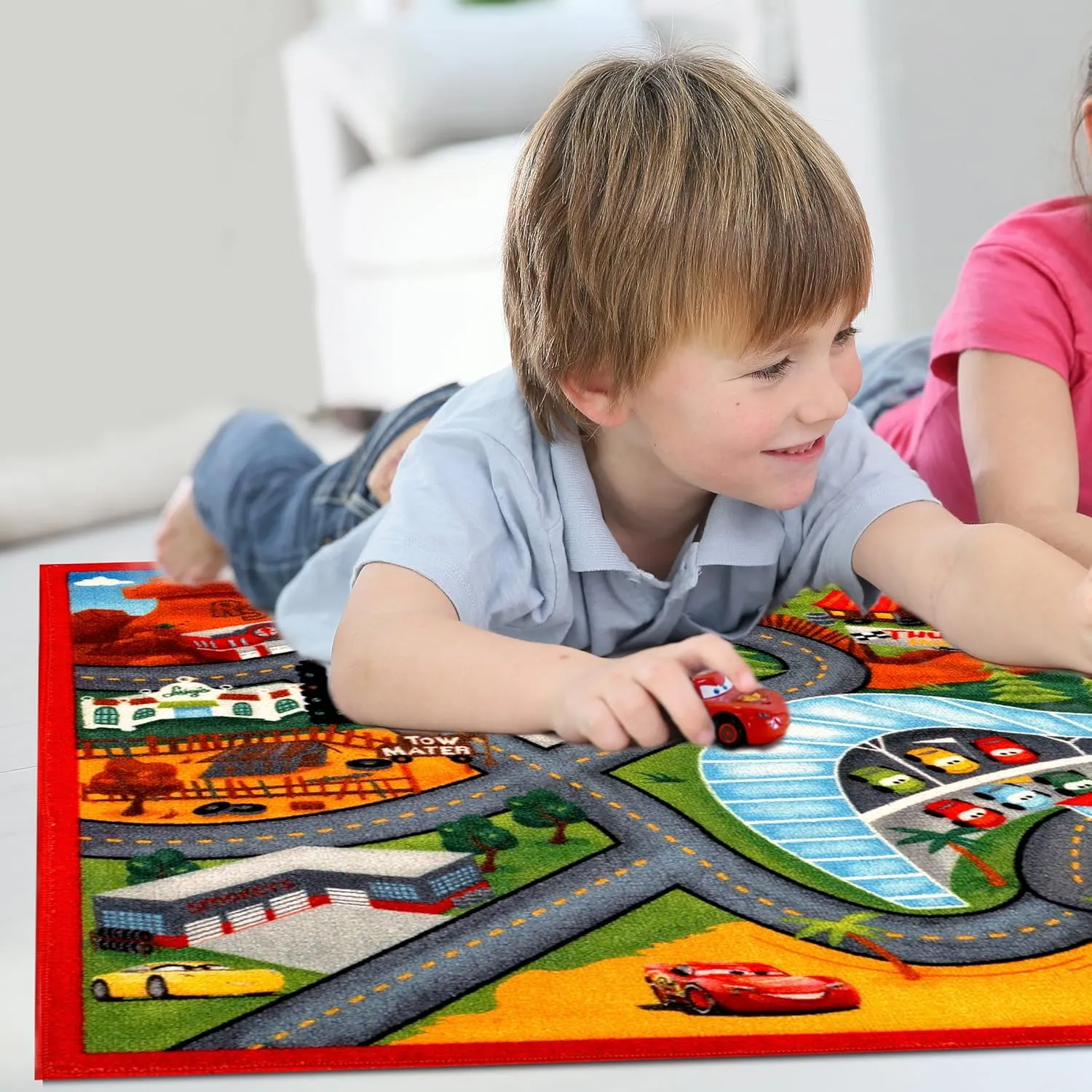 Gertmenian Disney Pixar Cars Indoor Area Rug - 4x6 Large, Non-Slip, Ideal for Children in Bedroom, Game Room, Classroom, Nursery or Play Area - Cars 3, Red, 31130