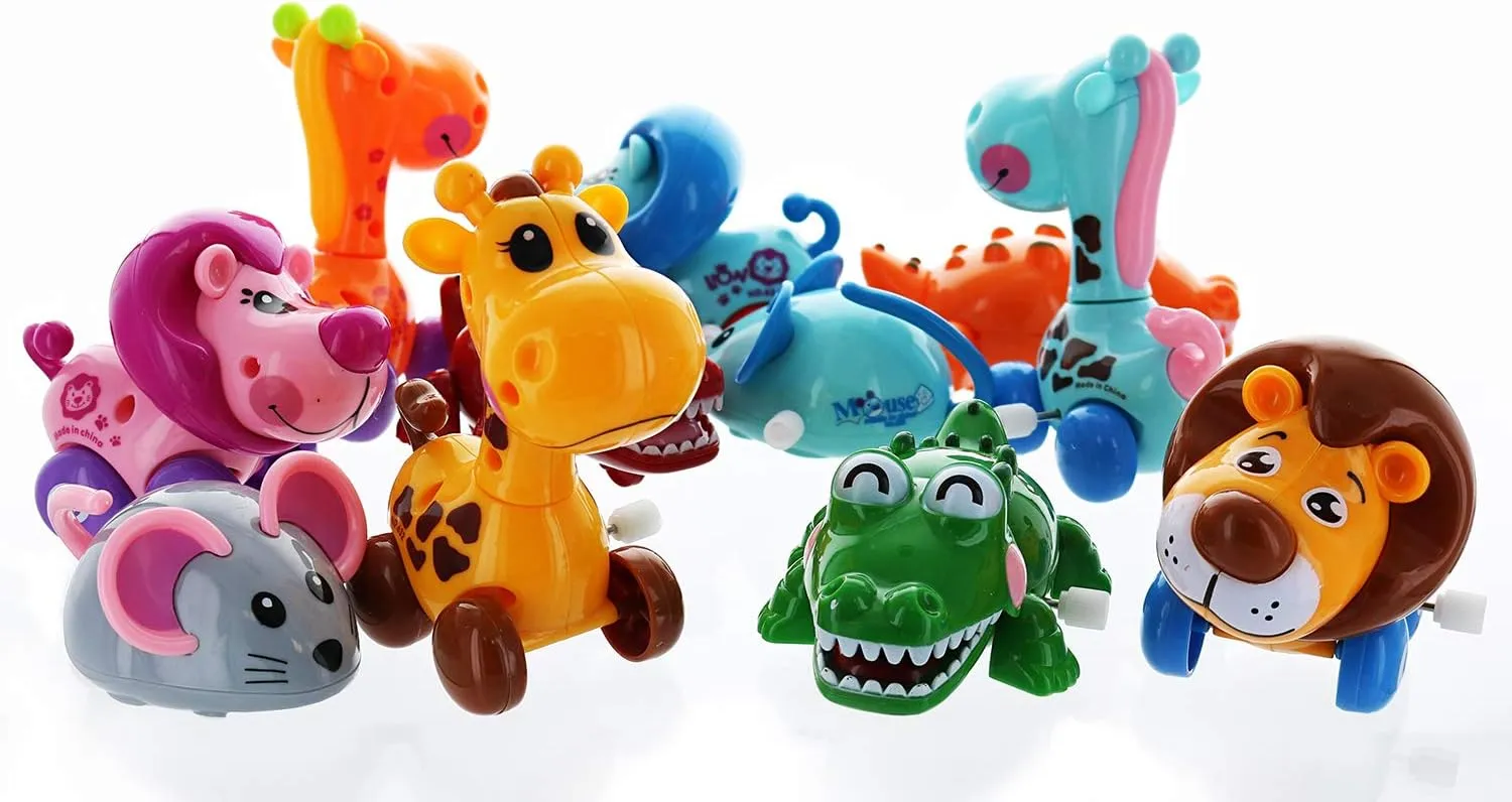 GIFTEXPRESS 12 Pieces 3” - 4” Assorted Zoo Animal Wind Up Toys for Kids Party Favors - Perfect Playing Size for age 3 – 10