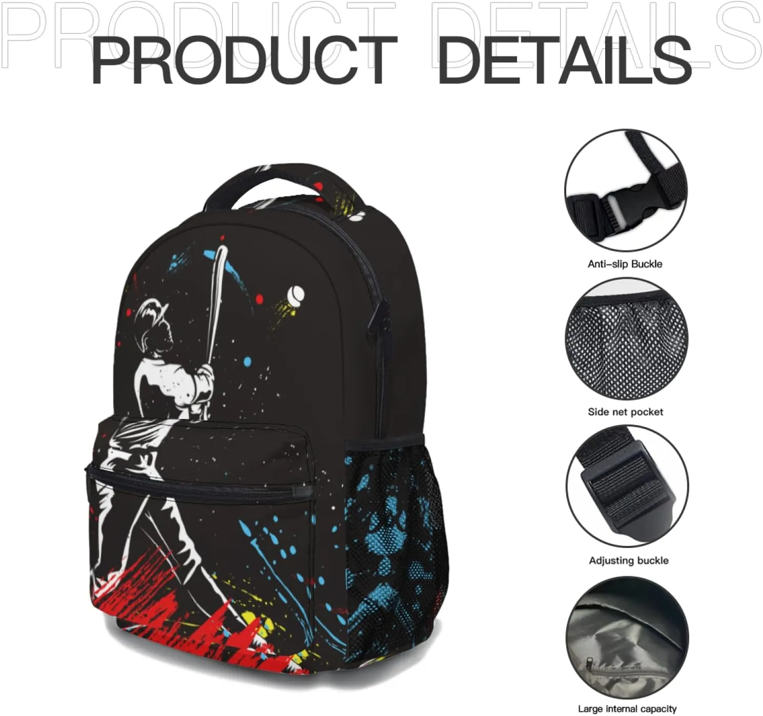 Giwawa Baseball Kids Backpacks, Sports Print School Bags Daypacks for Boys Girls Women Men Students Travel Laptop, Adjustable Shoulder Strap & Multiple Pockets Bookbag