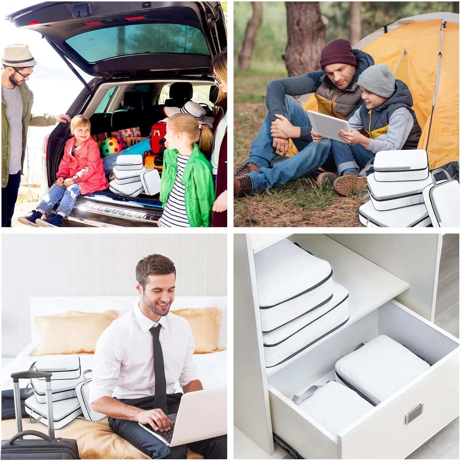 Gonex Compression Packing Cubes, 3pcs/4pcs Expandable Storage Travel Luggage Bags Organizers